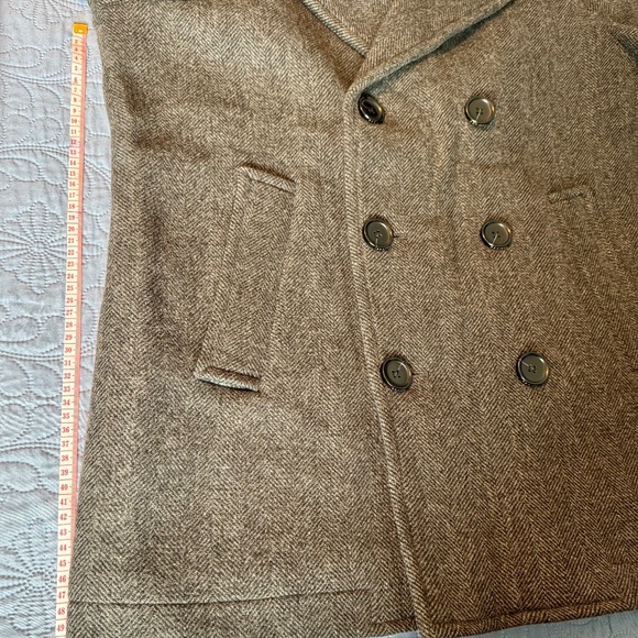 Coach Men's Herringbone Wool Blend Peacoat with Leather Details - Picture 12 of 14